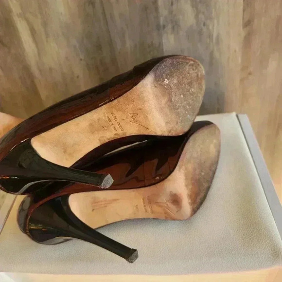 Giuseppe Zanotti Brown Patent Leather Peep Toe Criss Cross High Heel Pumps Sz 9 - Picture 9 of 11